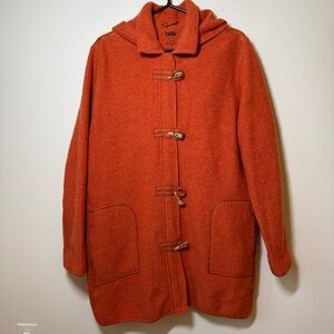 Tabi wool duffel coat with zip and toggles pockets hood Lagenlook orange cabin
